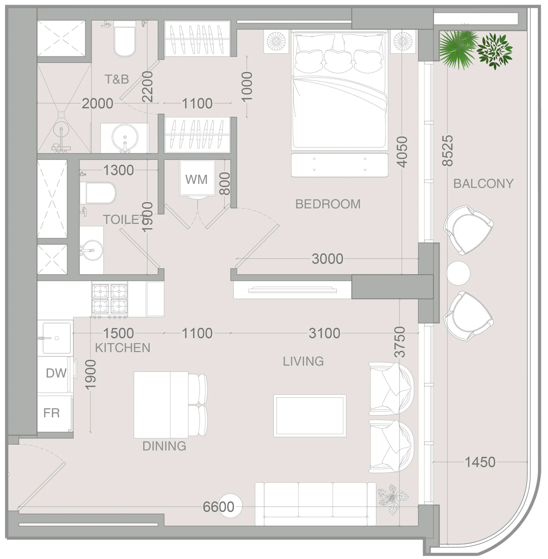 ALTA V1EW 1 bed floor plan, 739 sqft