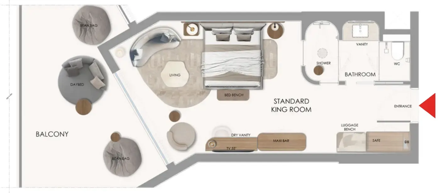 The Unexpected Al Marjan Island Hotel and Residence Studio floor plan, 598 sqft
