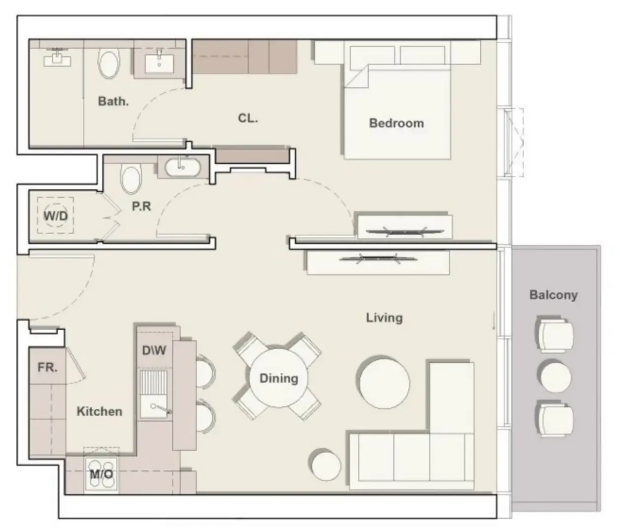 Portside Square 1 bed floor plan, 771 sqft