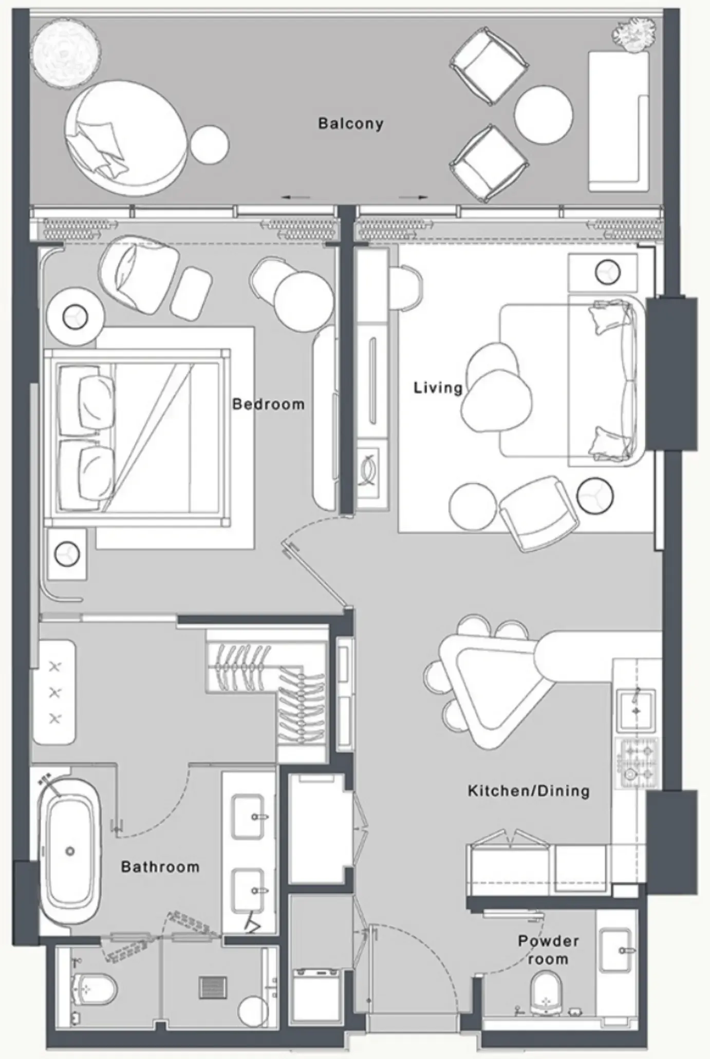 JW Marriott Residences and Resort 1 bed floor plan, 943 sqft