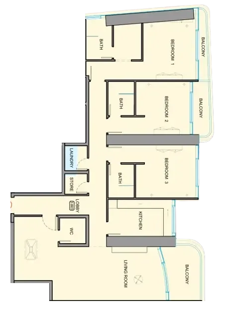Al Ghaf Tower 3 bed floor plan, 2,081 sqft
