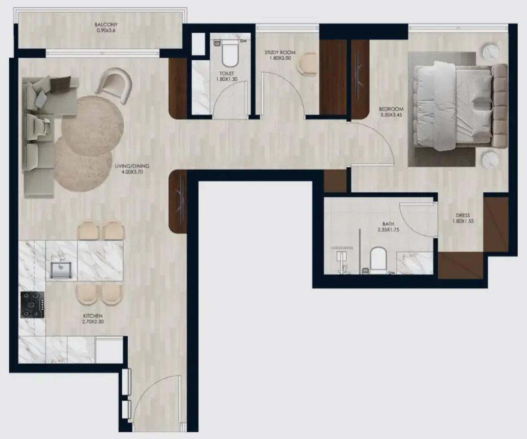 Coral by Vision 1 bed floor plan, 693 sqft