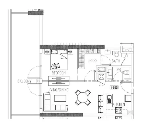 Damac Riverside Views 1 bed floor plan, 898 sqft