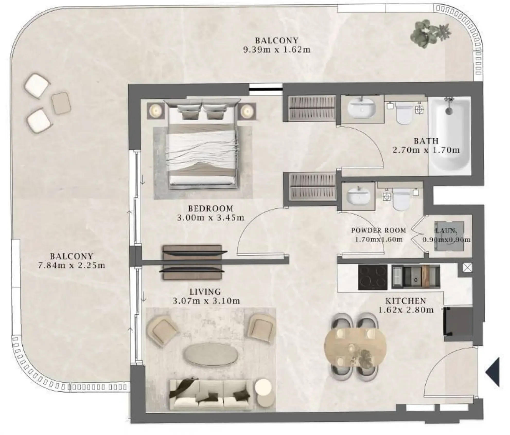 Arthouse Residences by Cledor 1 bed floor plan, 838 sqft