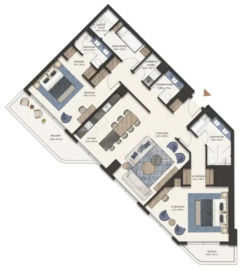 Seamont Autograph Collection Residences 2 bed floor plan, 1,757 sqft