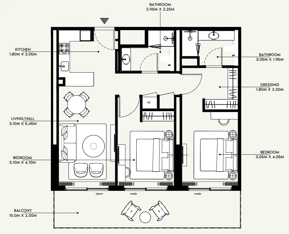 Azizi Venice 2 bed floor plan, 1,151 – 1,152 sqft