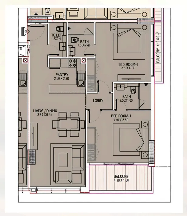 Brand Centro 2 bed floor plan, 1,097 sqft