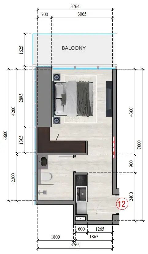 Auresta Tower Studio floor plan, 371 sqft