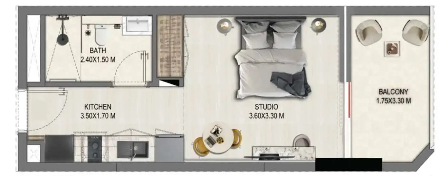Divine Elements Studio floor plan, 334 sqft