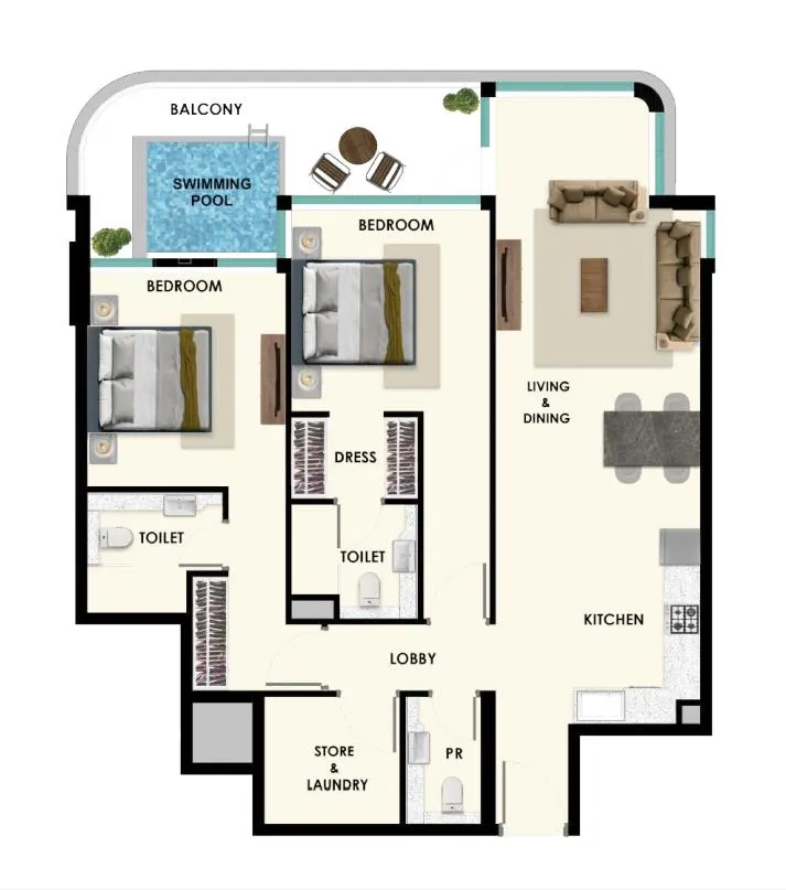 Rome by Samana Developers 2 bed floor plan, 1,154 – 1,345 sqft