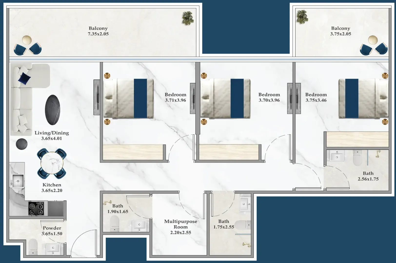 Serenz 3 bed floor plan, 1,326 sqft