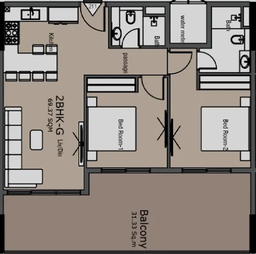 Golden Woods Albab Views 2 bed floor plan, 1,084 sqft