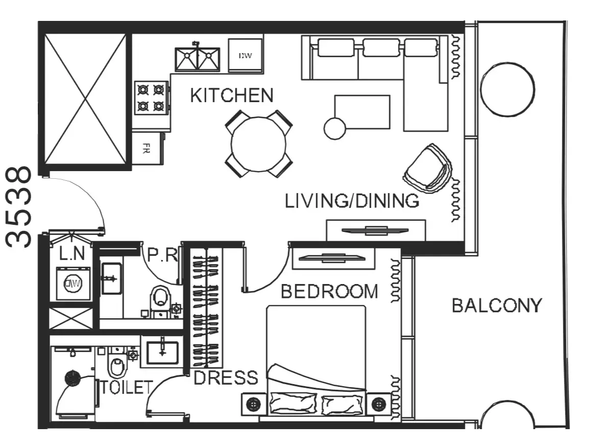 The WOW Tower 1 bed floor plan, 696 sqft