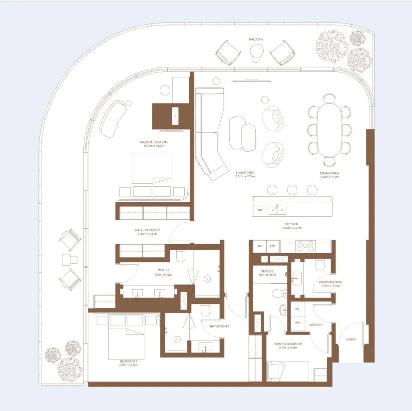 Dubai Harbour Residence 2 bed floor plan, 2,082 sqft
