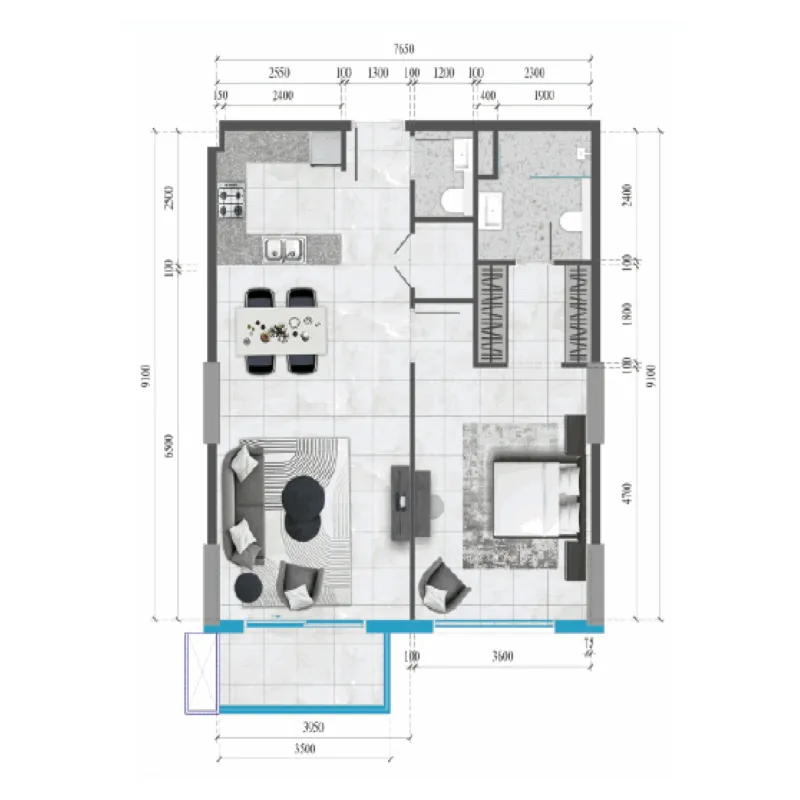 Neva 1 bed floor plan, 782 – 863 sqft