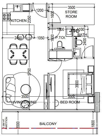 Al Haseen Residences 6 1 bed floor plan, 791 sqft