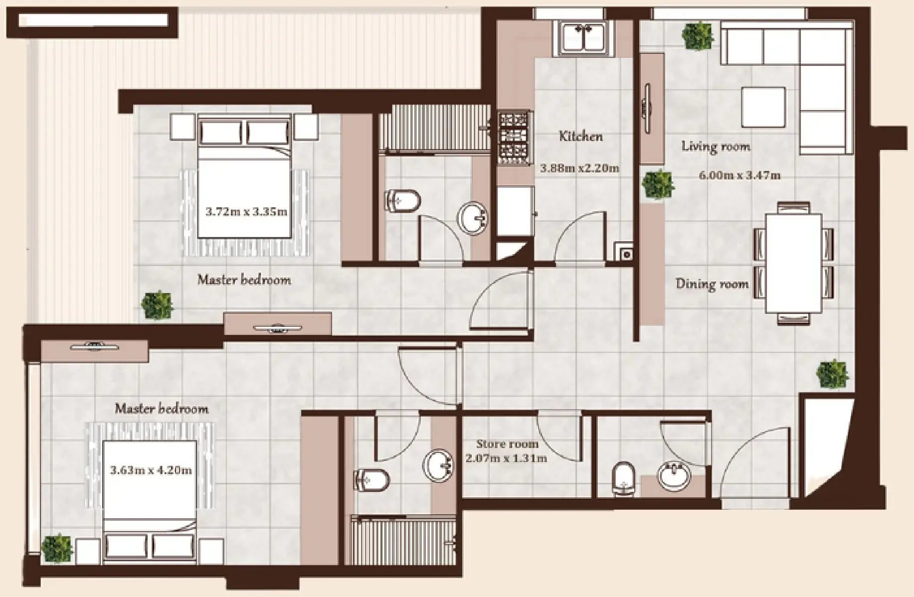 Maison Cannelle Residence 2 bed floor plan, 1,203 sqft