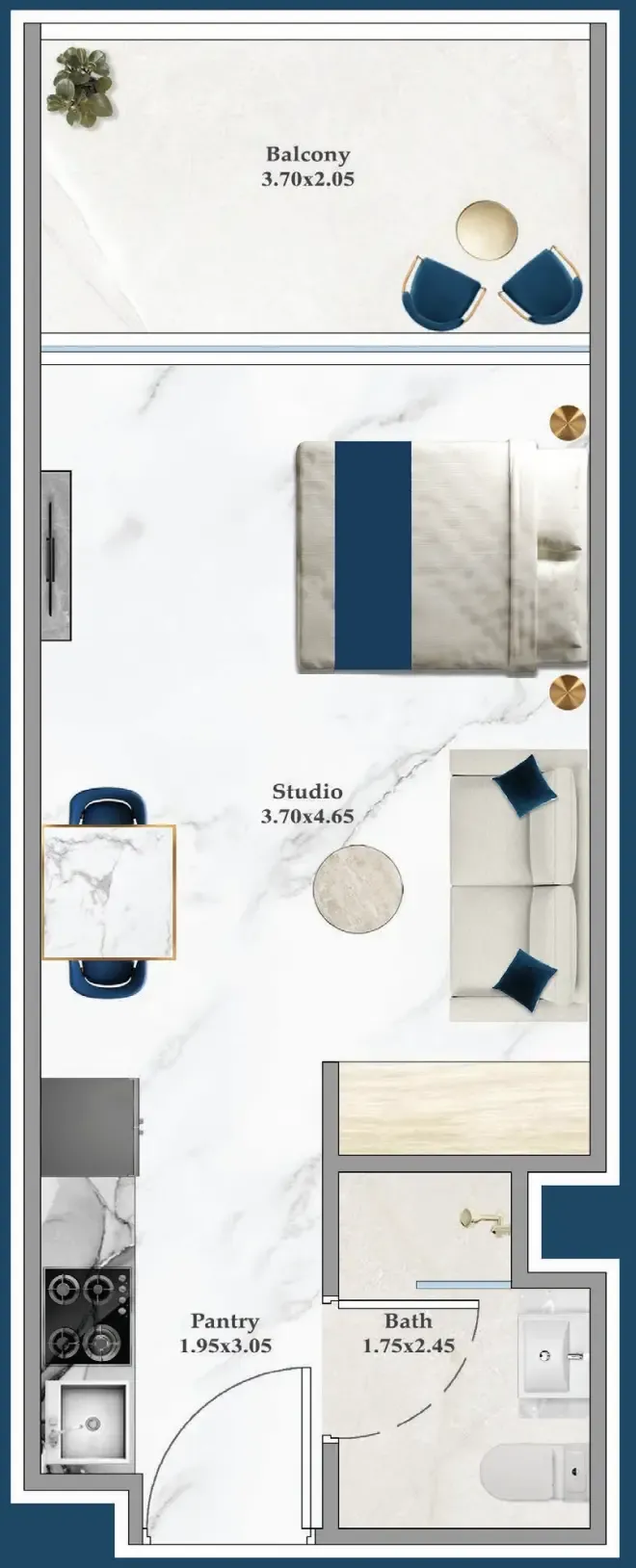 Serenz Studio floor plan, 382 sqft
