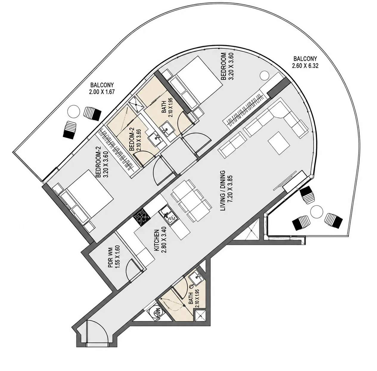 Val by Kasco 2 bed floor plan, 1,120 sqft