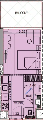 Binghatti Vintage Studio floor plan, 373 sqft