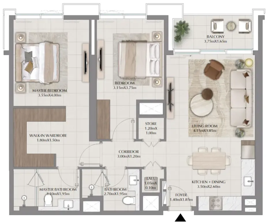 Terra Woods 2 bed floor plan, 1,127 sqft