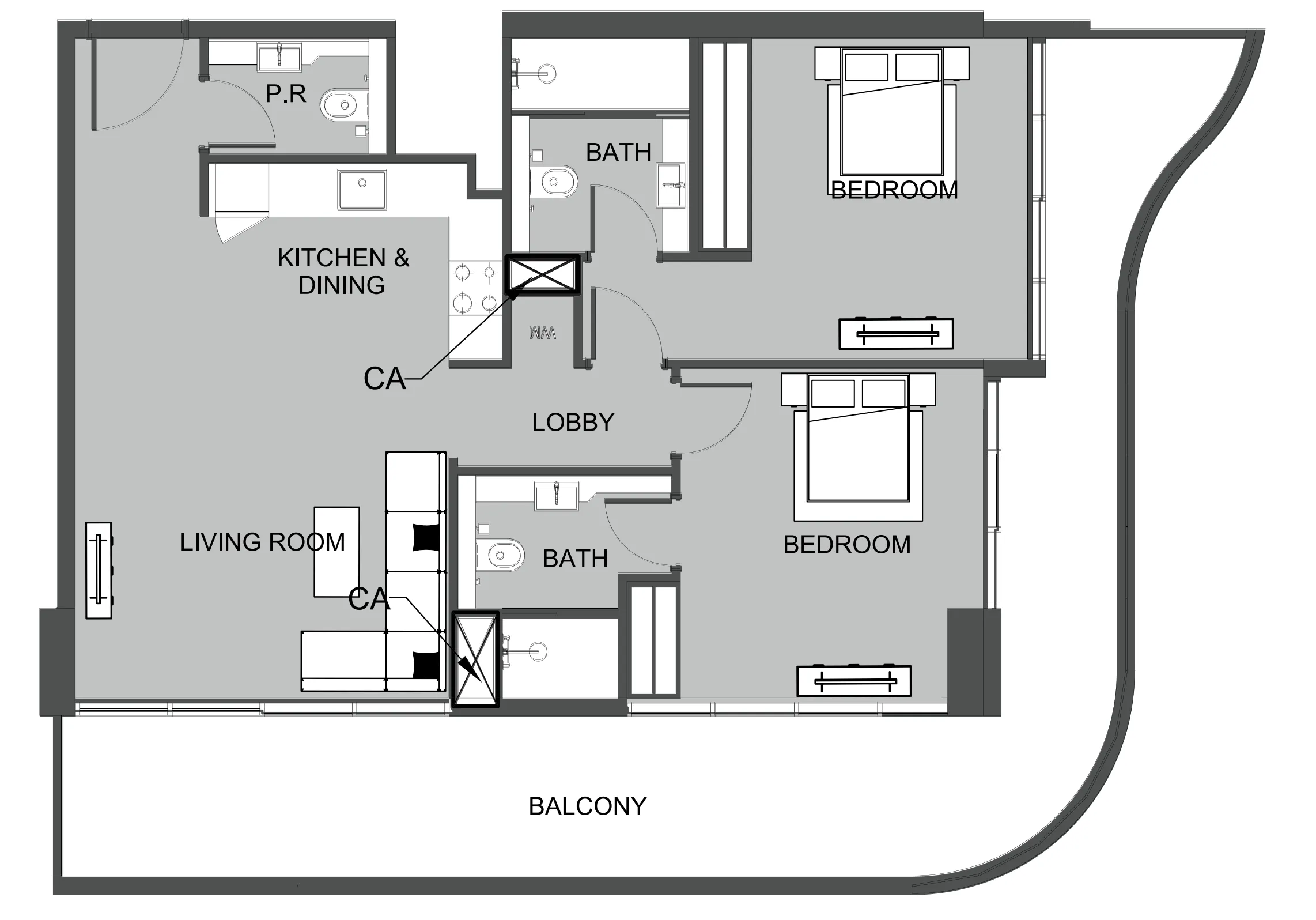 The Boulevard 2 bed floor plan, 1,214 sqft