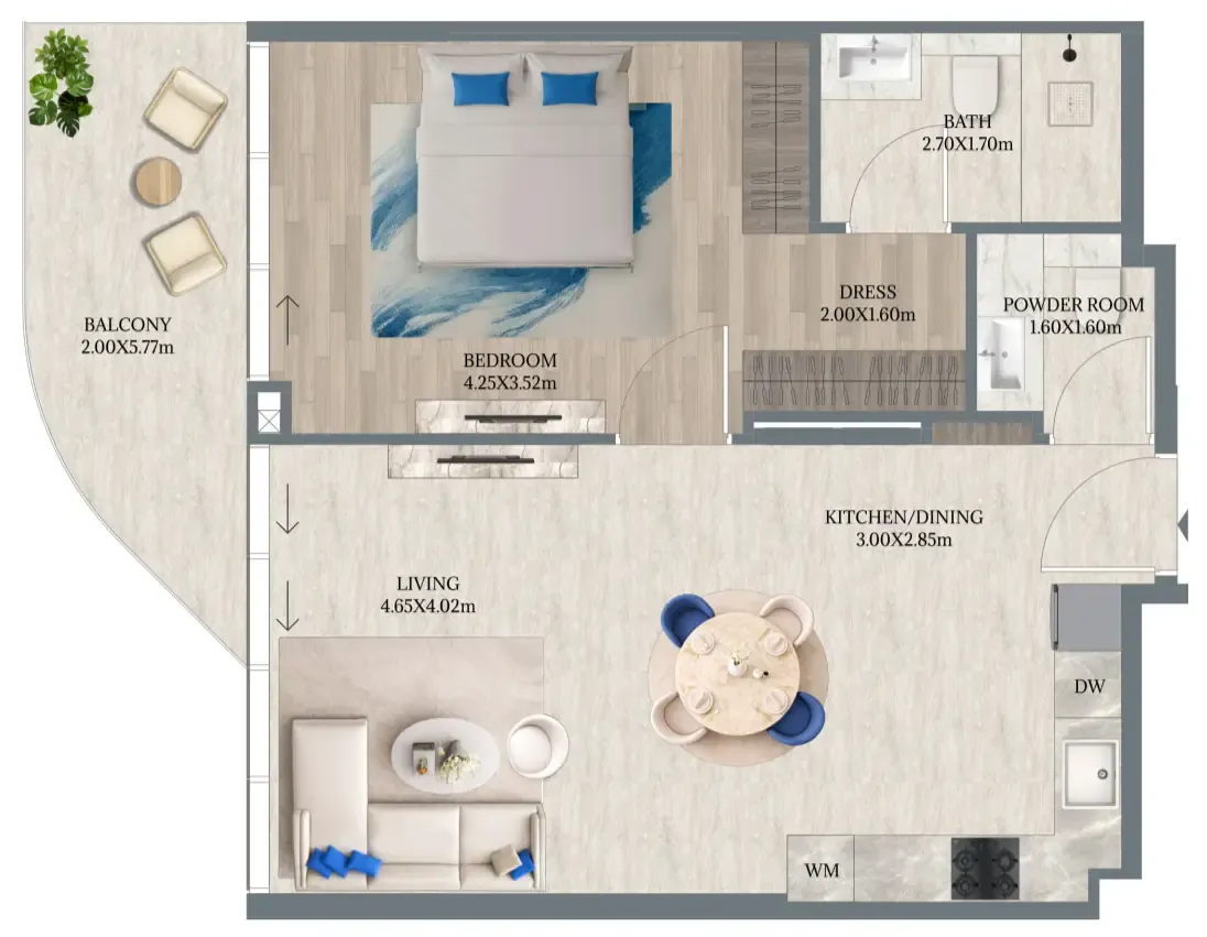 Maravea Residences 1 bed floor plan, 793 sqft
