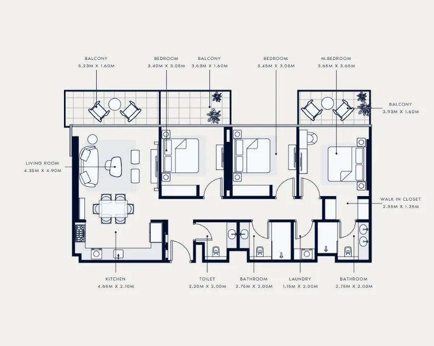 Azizi Venice 3 bed floor plan, 1,441 sqft