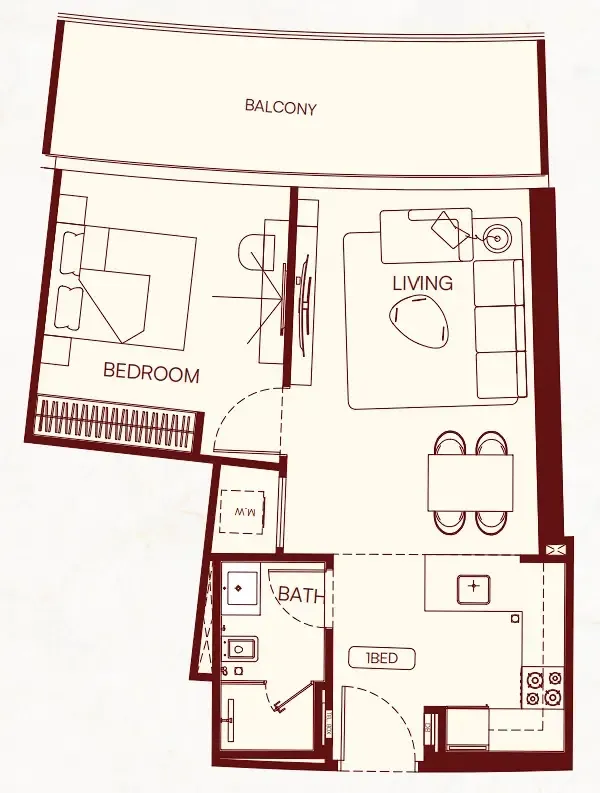 Binghatti Skyflame 1 bed floor plan, 717 sqft