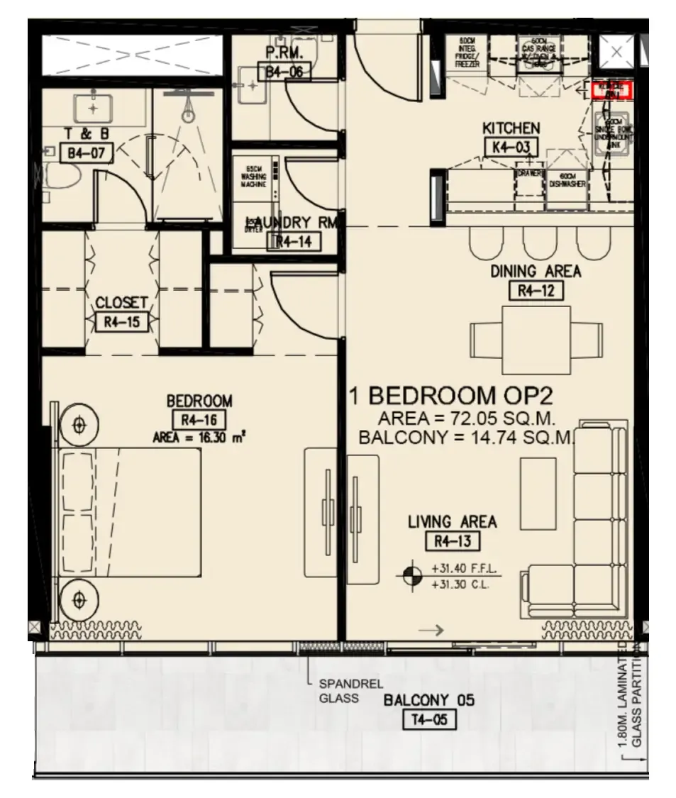 Azha Millennium Residences 1 bed floor plan, 933 sqft