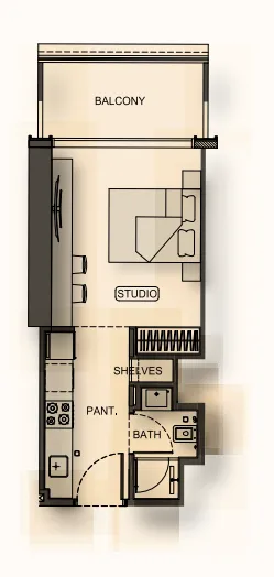 Binghatti Hillside Studio floor plan, 359 – 394 sqft