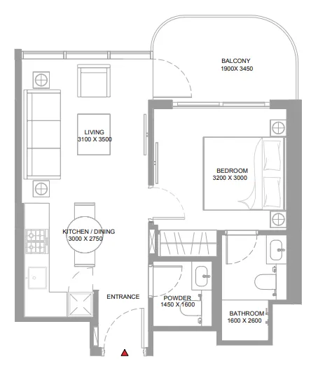 Yachtside Marina Residences 1 bed floor plan, 546 sqft
