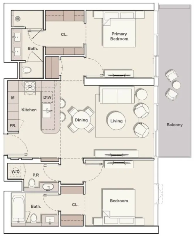 The Meriva Collection 2 bed floor plan, 1,284 sqft