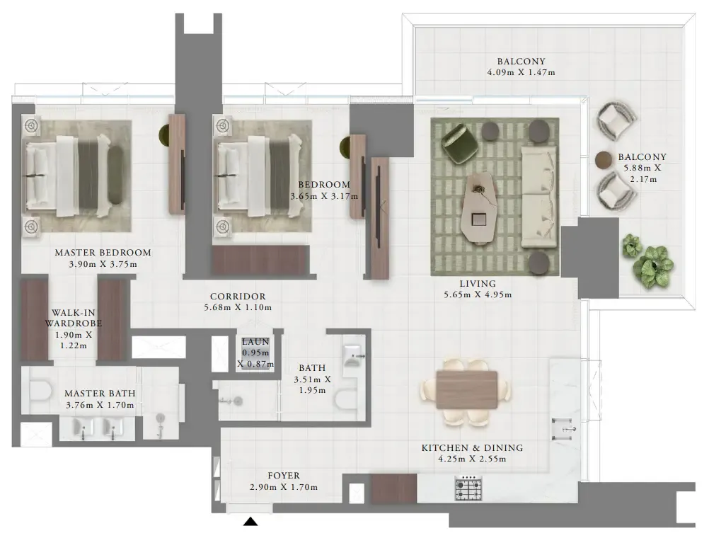 Creek Bay 2 bed floor plan, 1,451 sqft