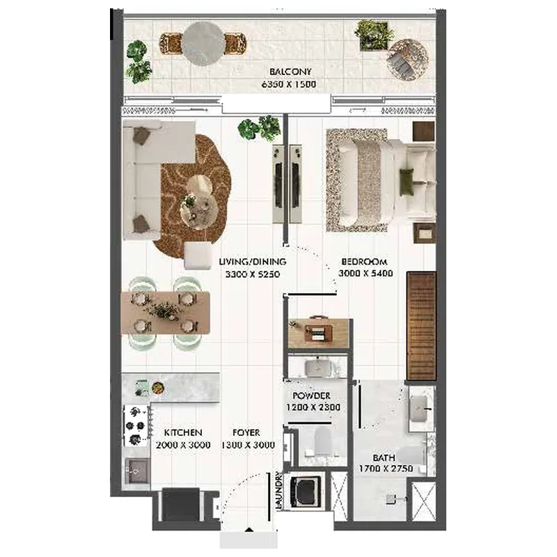 Eira Residence 1 bed floor plan, 716 – 717 sqft