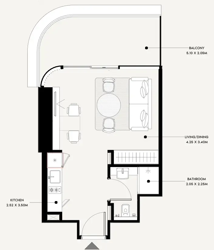 Azizi Milan Studio floor plan, 455 sqft