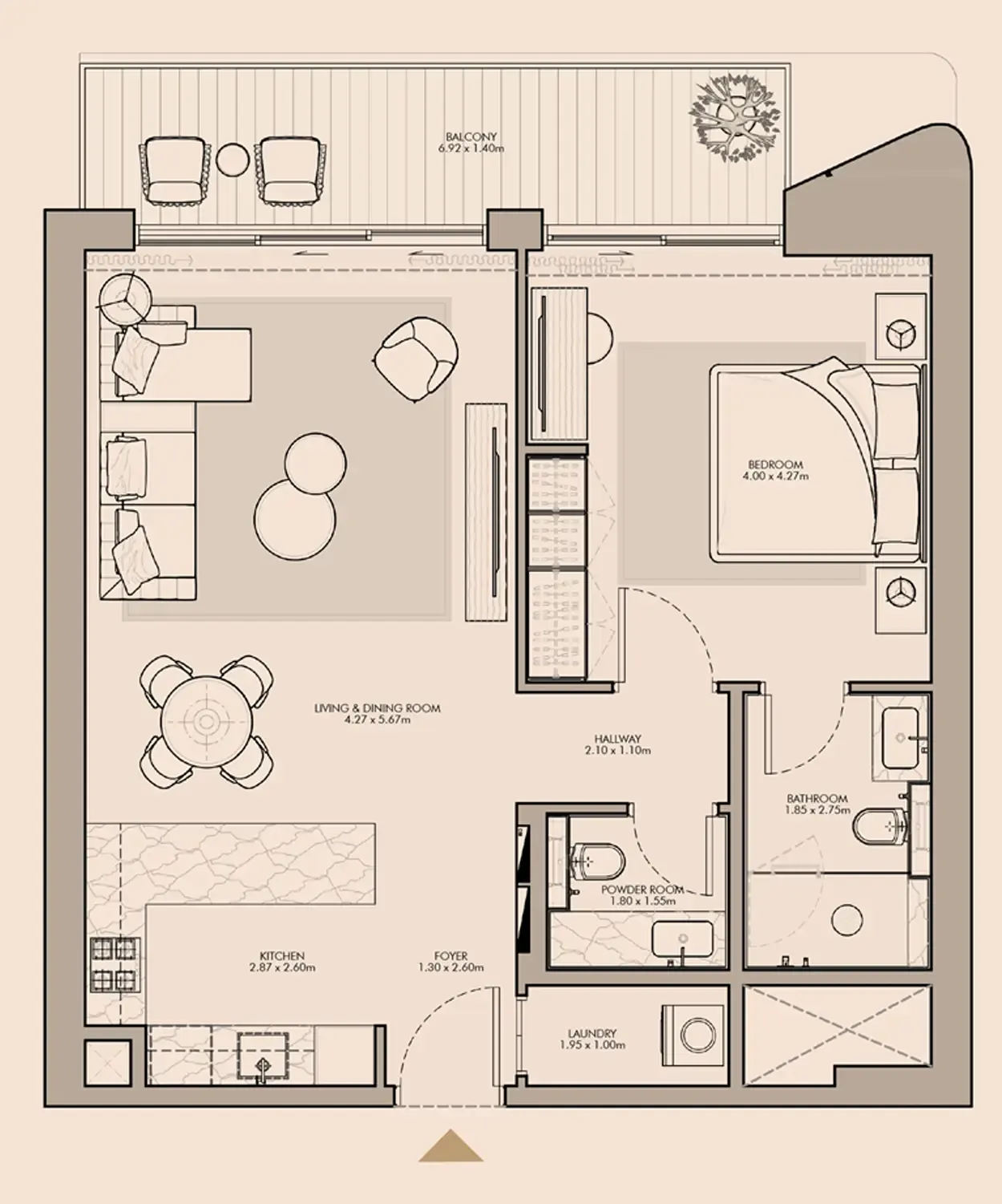 Nourelle 1 bed floor plan, 893 sqft