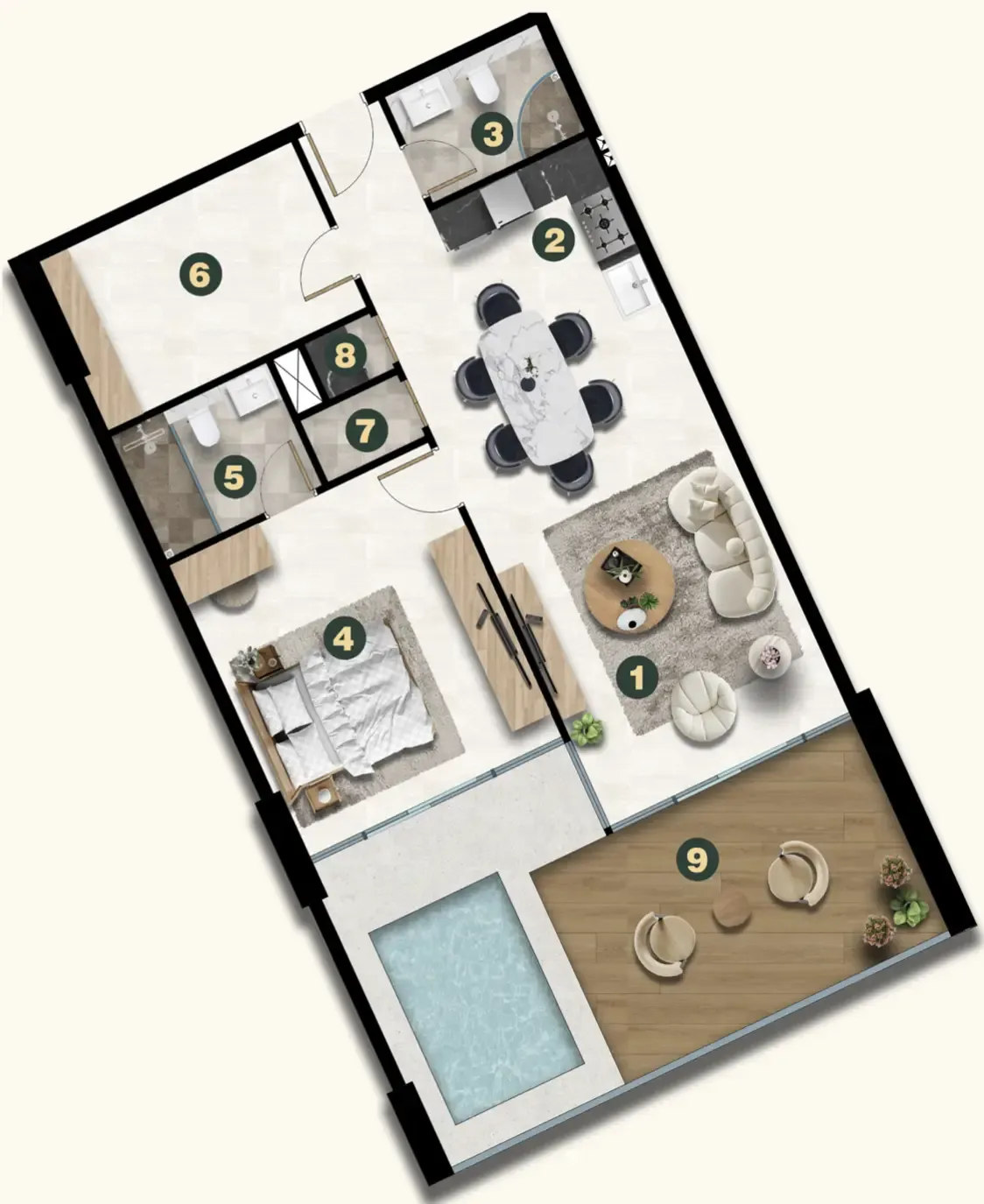 Golf Terrace Residences 1 bed floor plan, 1,191 sqft