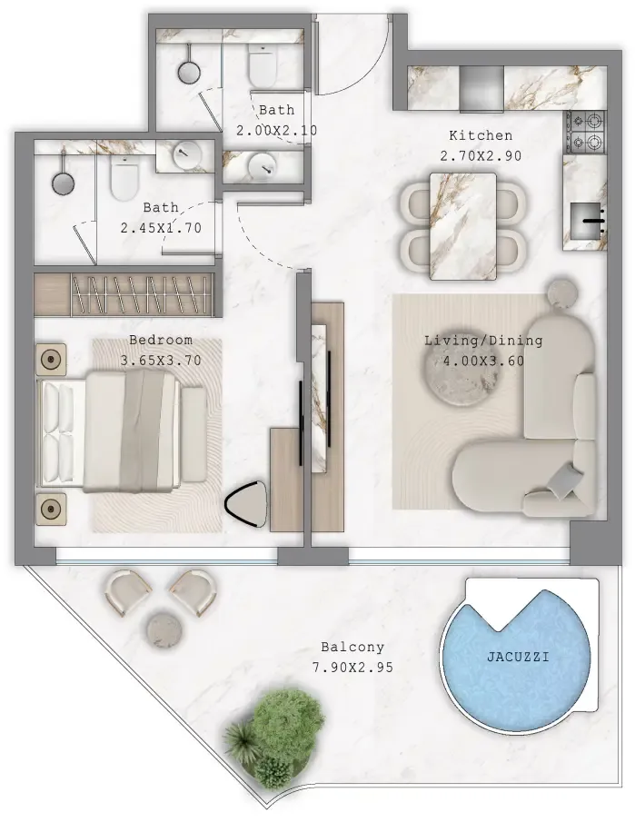 Aark Terraces 1 bed floor plan, 801 sqft