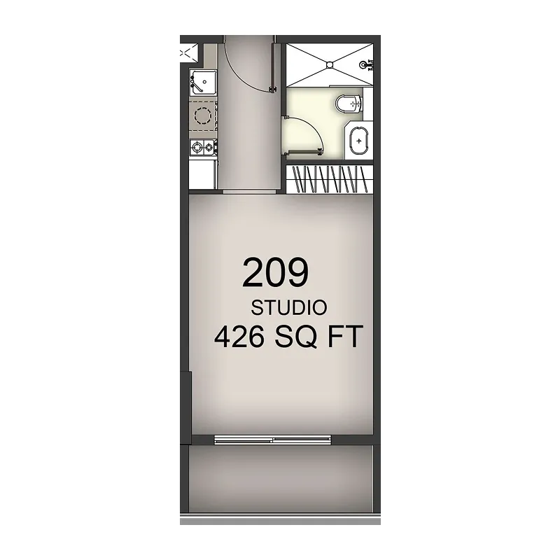 Aizel Tower Studio floor plan, 426 sqft