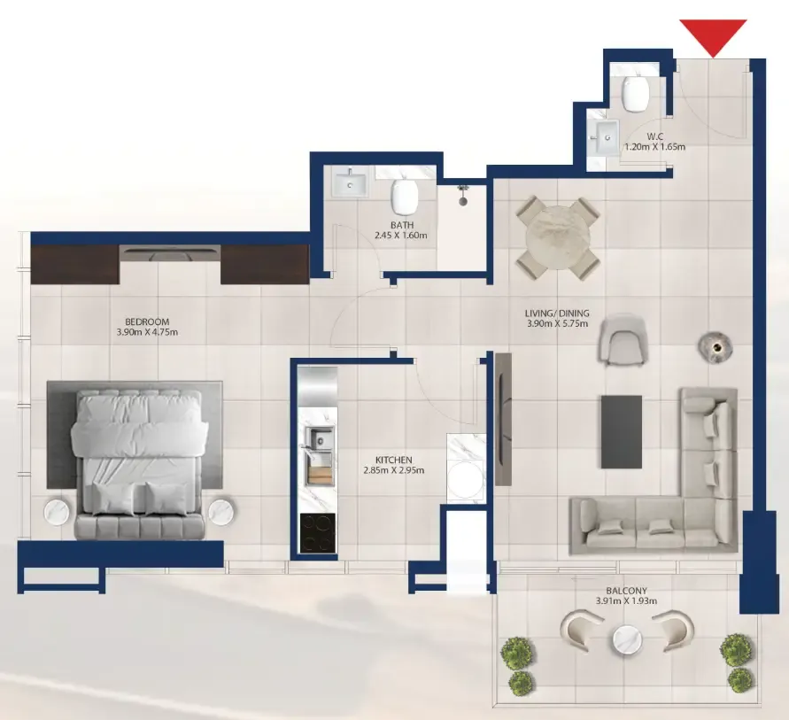 Al Vista 1 bed floor plan, 789 sqft