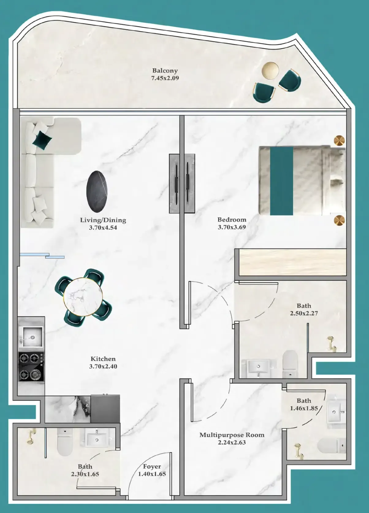 Breez 1 bed floor plan, 793 – 805 sqft