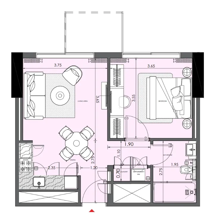 Azizi Wasel 1 bed floor plan, 650 sqft