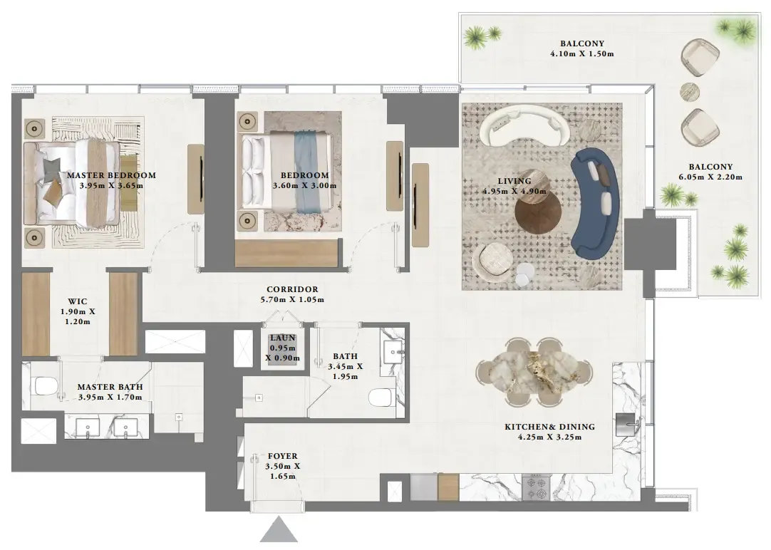 Albero 2 bed floor plan, 1,455 sqft