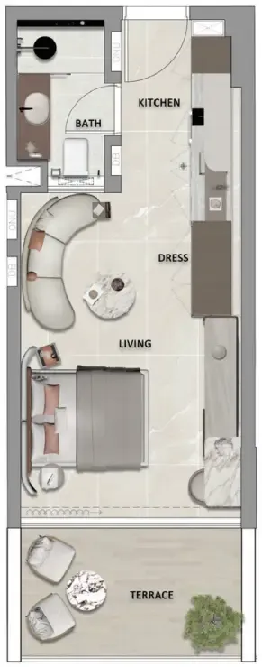 South Lofts Studio floor plan, 363 sqft