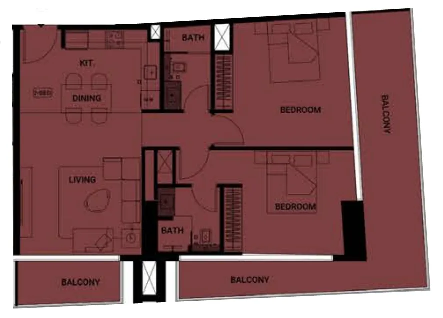 Binghatti Ruby 2 bed floor plan, 1,225 sqft