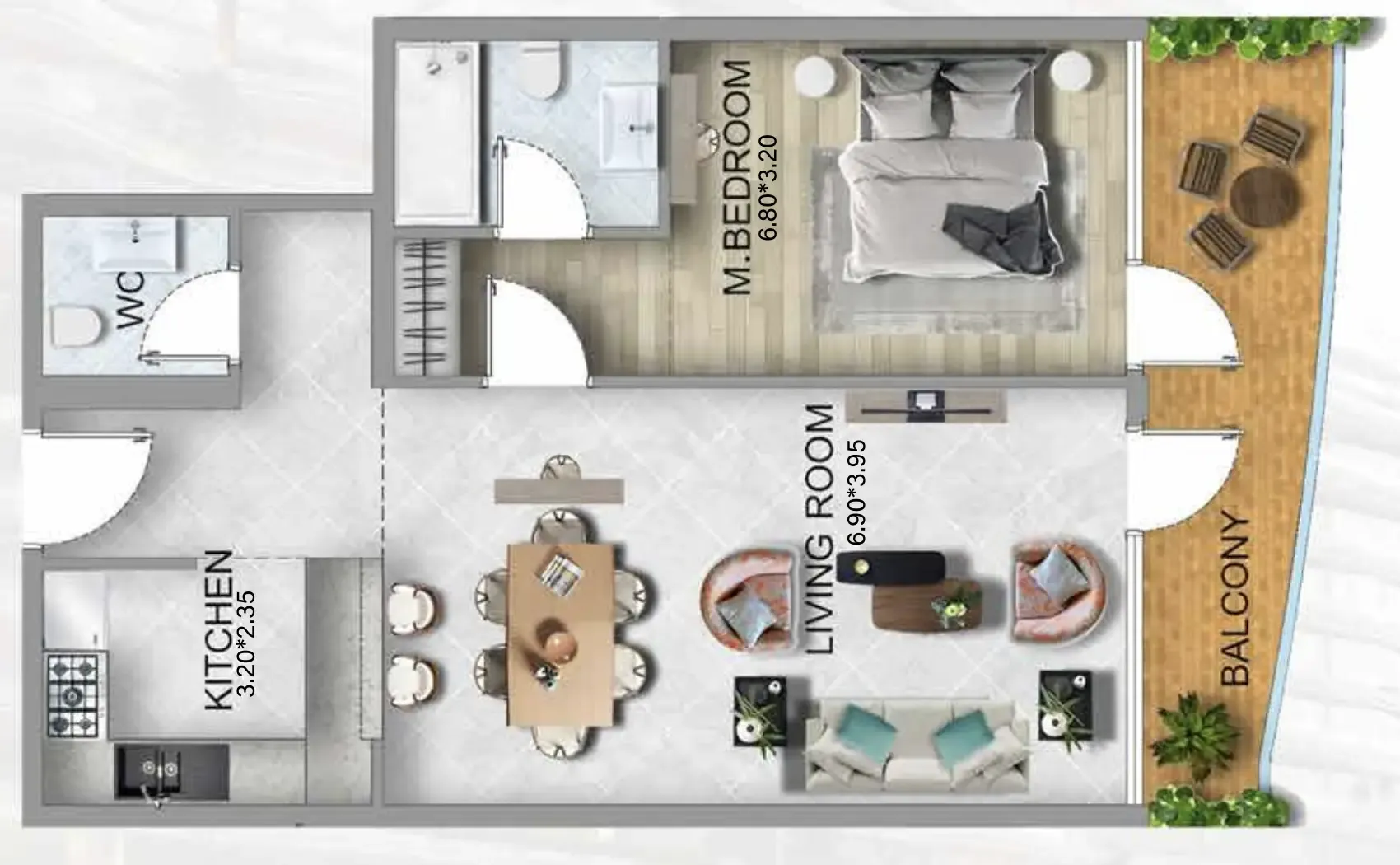 311 Boulevard 1 bed floor plan, 843 sqft