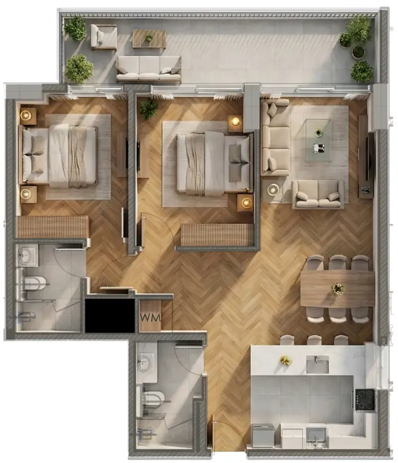 Armas By Zenith 2 bed floor plan, 1,101 sqft