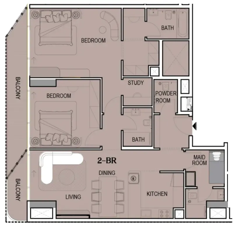 Tresora by Wadan 2 bed floor plan, 1,335 sqft