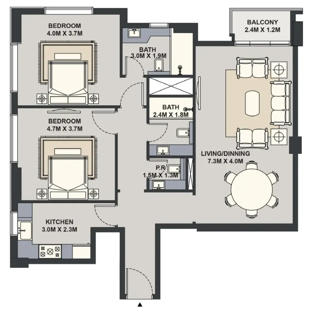 Exotica by Al Marina 2 bed floor plan, 1,141 sqft